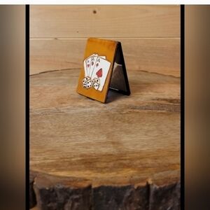 Hand‎ Tooled Leather Lucy Dice Cards Compact Mirror Pocket Makeup Mirror Travel